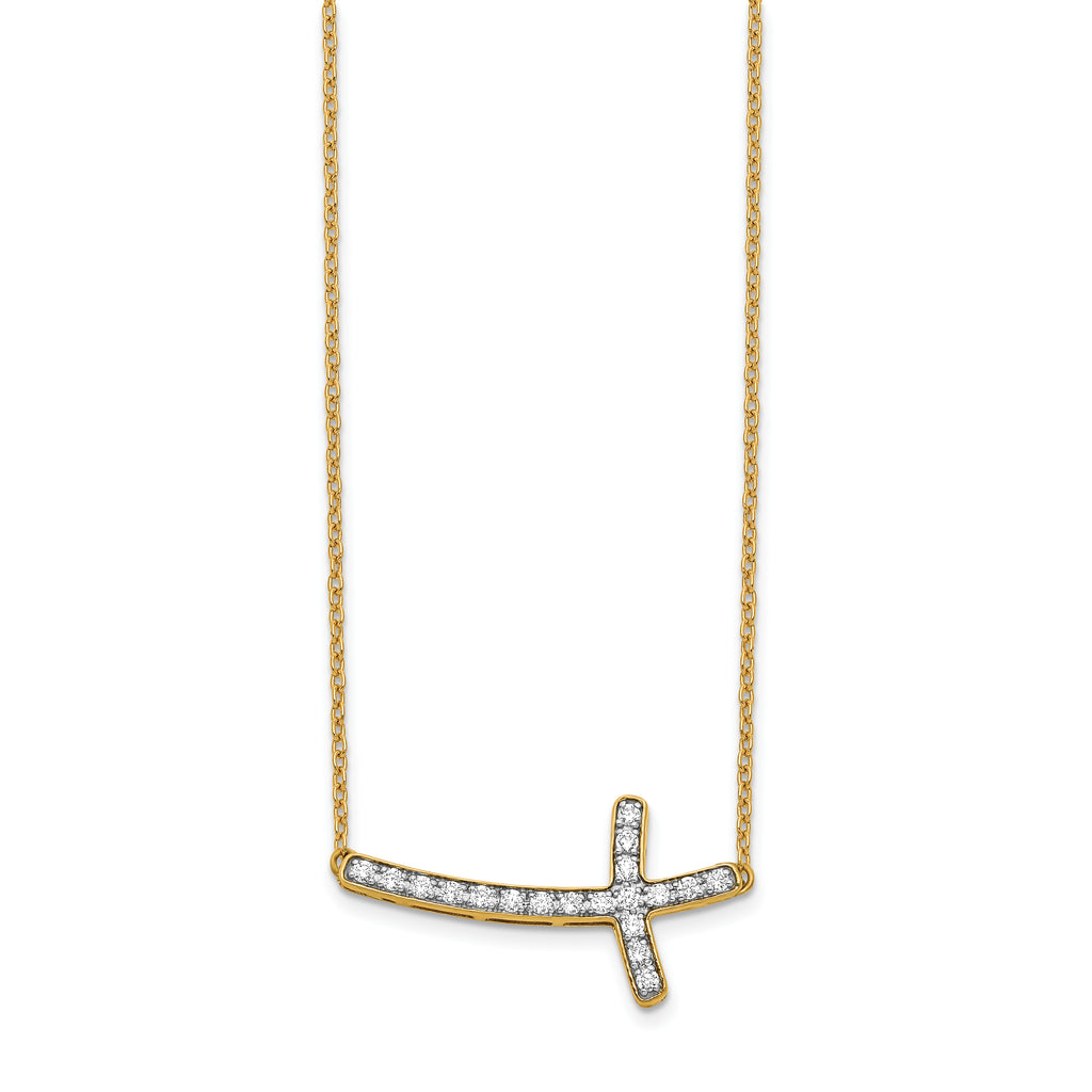 14k 1/5 carat Lab Grown Diamond VS/SI+ G+ Complete 18 inch Sideways Cross Necklace