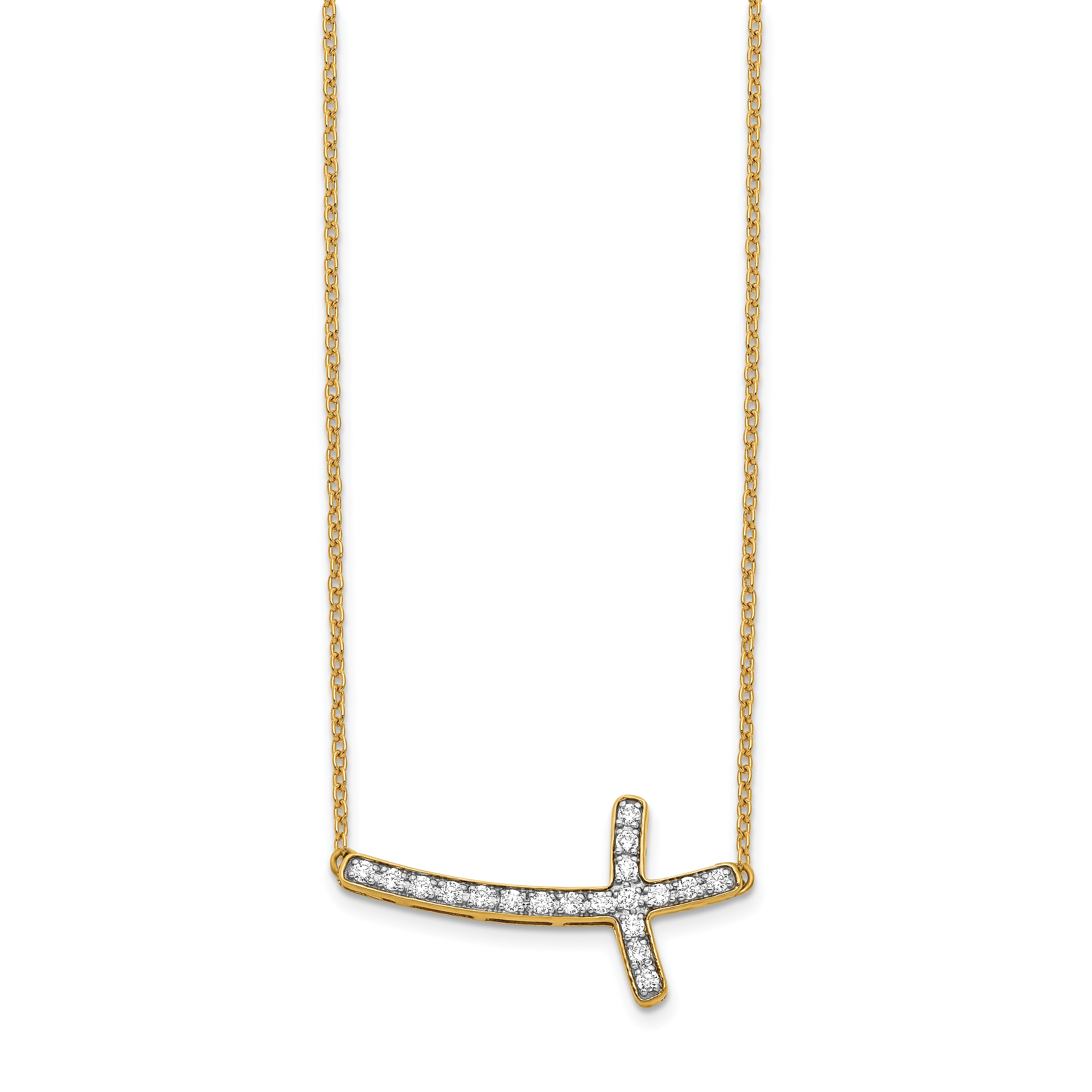 14k 1/5 carat Lab Grown Diamond VS/SI+ G+ Complete 18 inch Sideways Cross Necklace