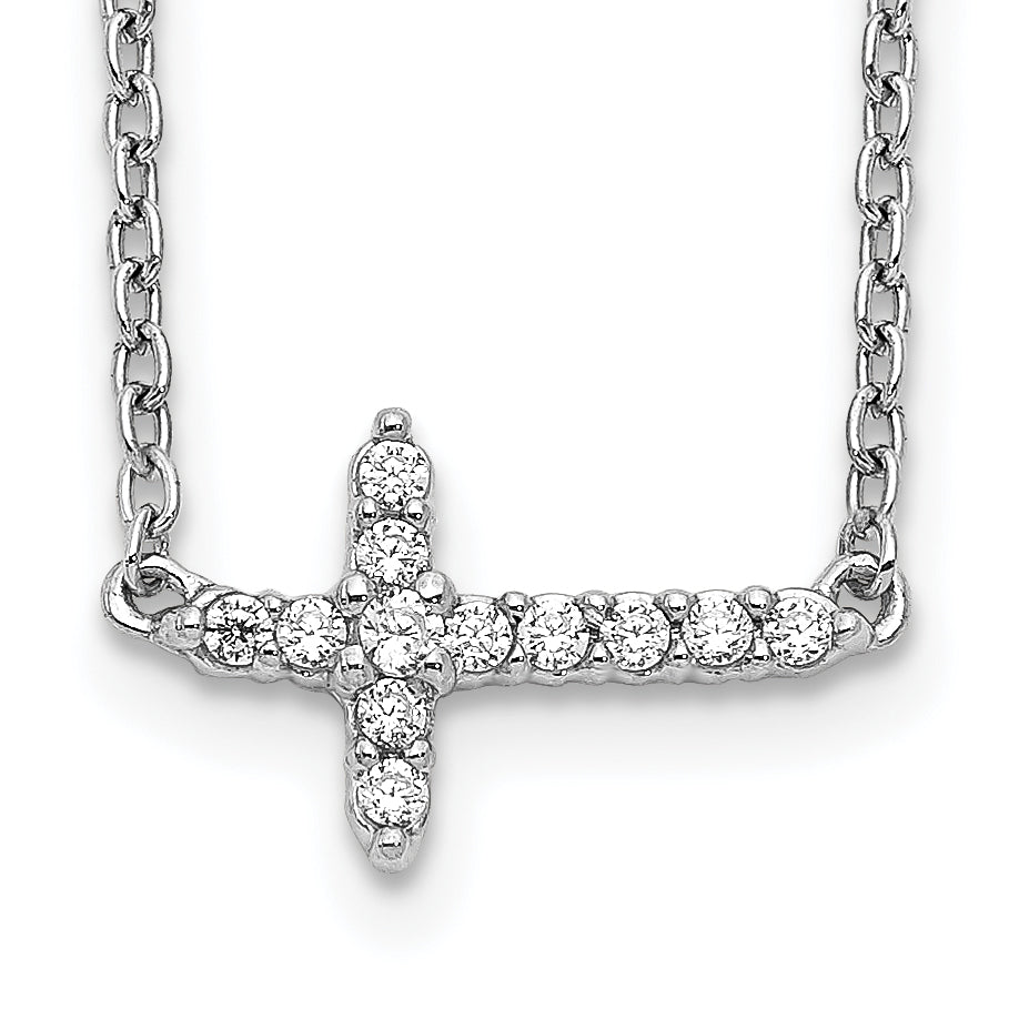 10k White Gold Diamond Sideways Cross 18in Necklace Main image