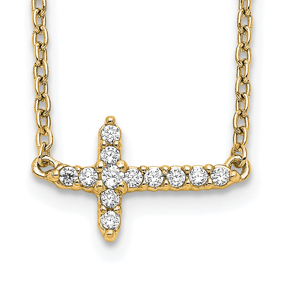 10k Diamond Sideways Cross 18in Necklace Main image