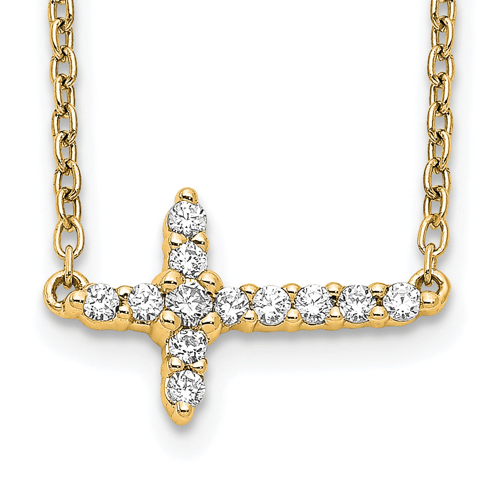 14k 1/6 carat Lab Grown Diamond VS/SI+ G+ Complete 18 inch Sideways Cross Necklace