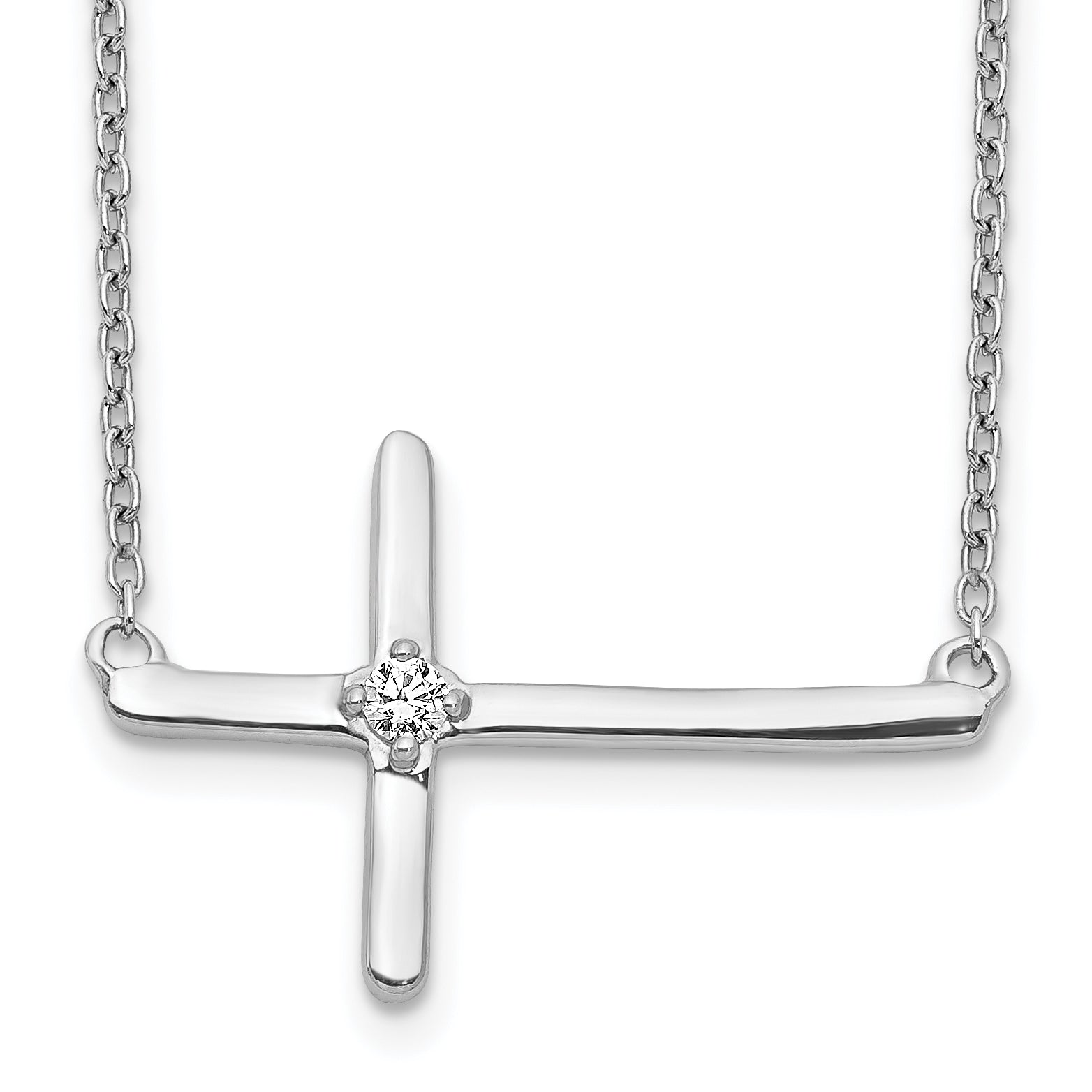 10k White Gold Diamond Sideways Cross 18in Necklace Main image