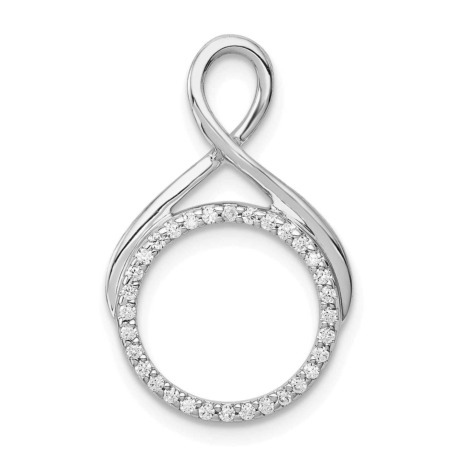 14k White Gold 1/10 carat Lab Grown Diamond VS/SI+ G+ Complete Fashion Circle Dangle Chain Slide Pendant Main image