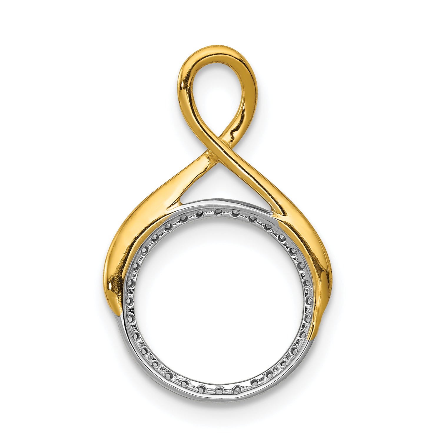 14k Two Tone 1/10 carat Lab Grown Diamond VS/SI+ G+ Complete Fashion Circle Dangle Chain Slide Pendant