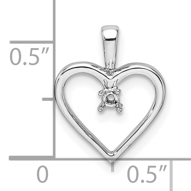 14k White Gold Holds 1-1.9mm Stone Heart Pendant Mounting (No Stone Included)