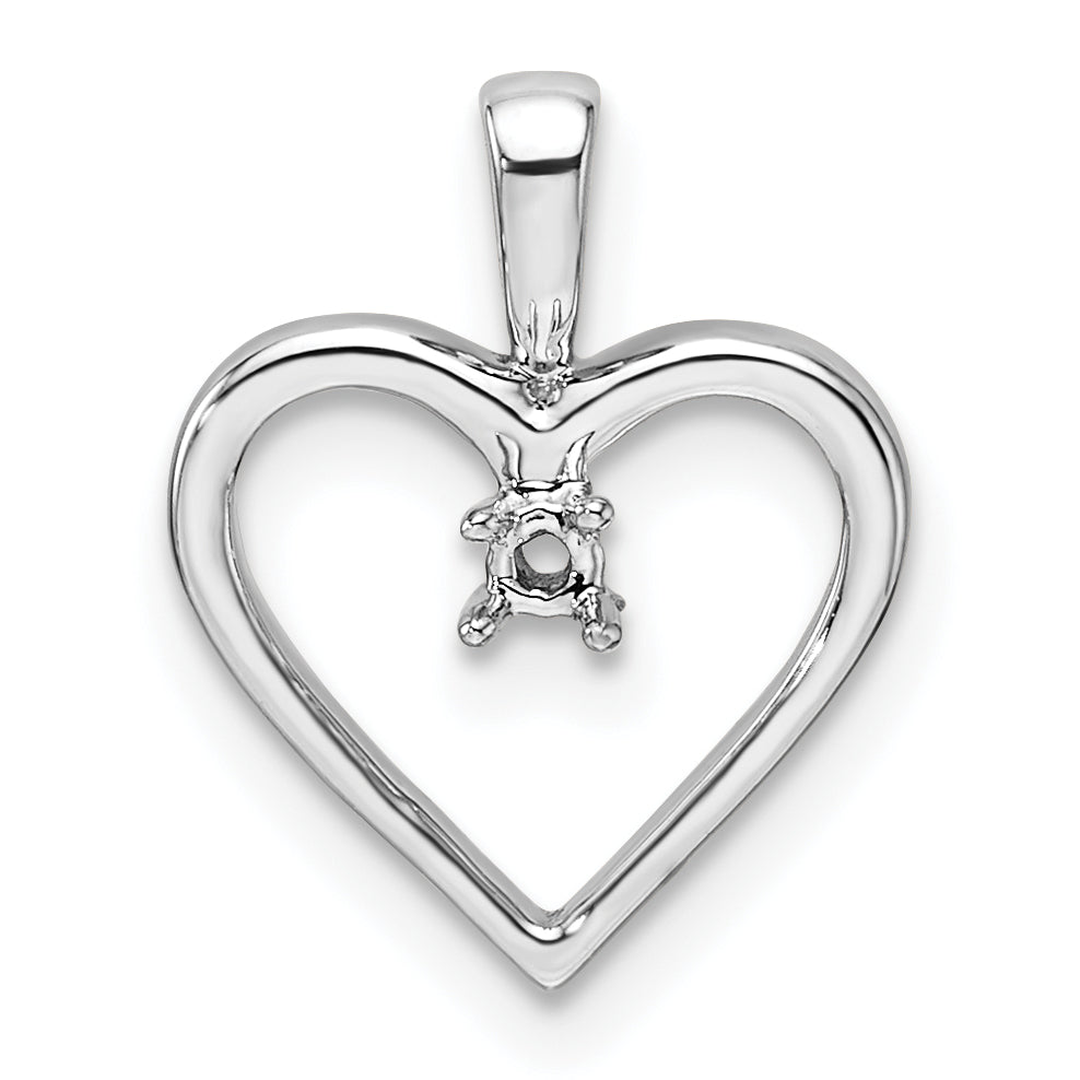14k White Gold Holds 1-1.9mm Stone Heart Pendant Mounting (No Stone Included)