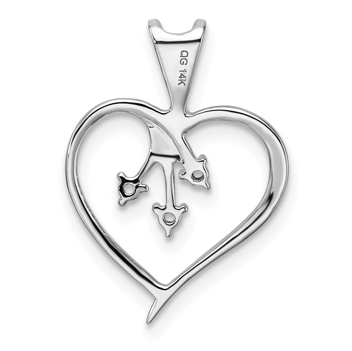 14k White Gold Holds 3-1.6mm Stones Heart Pendant Mounting (No Stone Included)