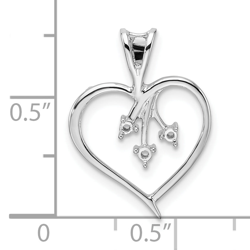 14k White Gold Holds 3-1.6mm Stones Heart Pendant Mounting (No Stone Included)