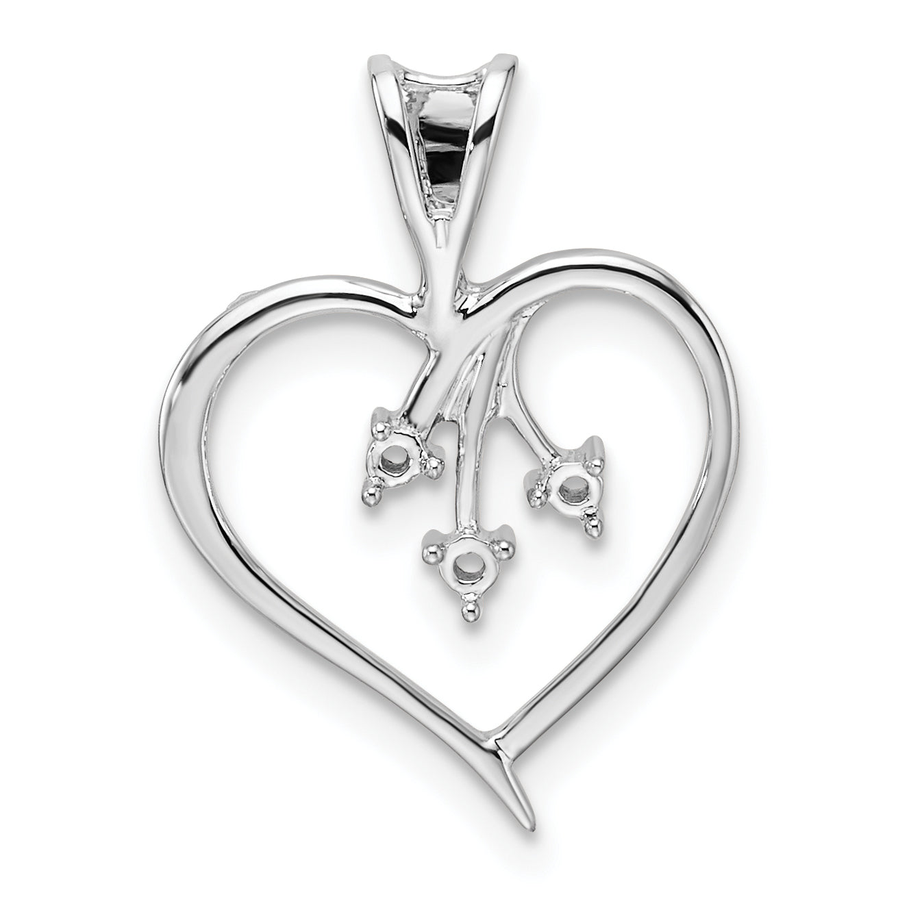 14k White Gold Holds 3-1.6mm Stones Heart Pendant Mounting (No Stone Included)