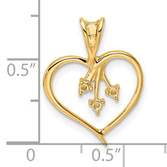 14k Holds 3-1.6mm Stones Heart Pendant Mounting (No Stone Included)