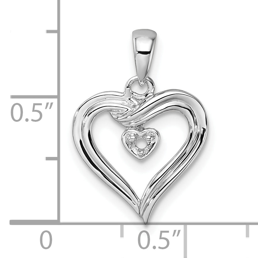 14k White Gold Heart Pendant Mounting (No Stone Included)