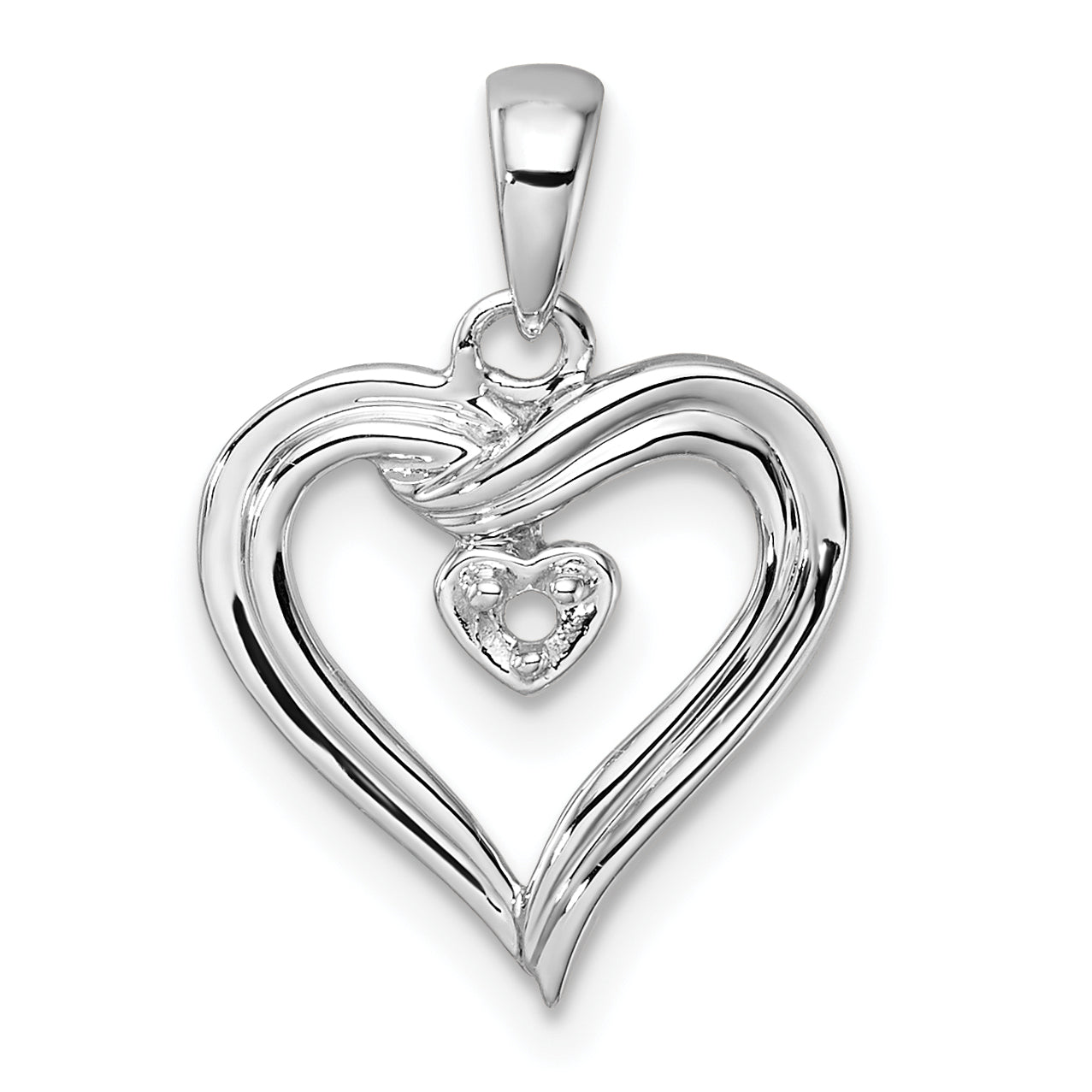 14k White Gold Heart Pendant Mounting (No Stone Included)