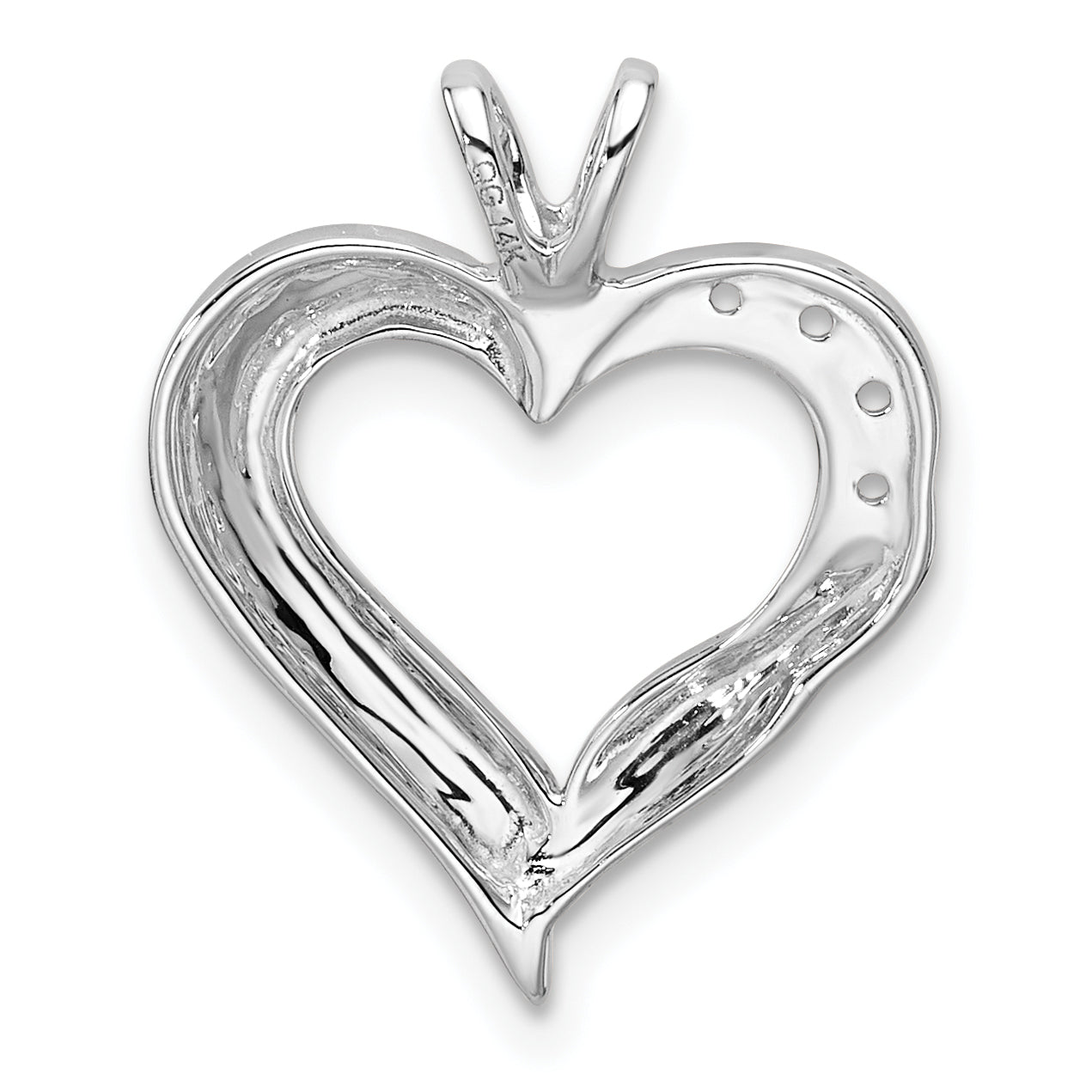 14k White Gold Holds 2-1.4mm/2-1.6mm Stones Heart Pendant Mounting (No Stone Included)