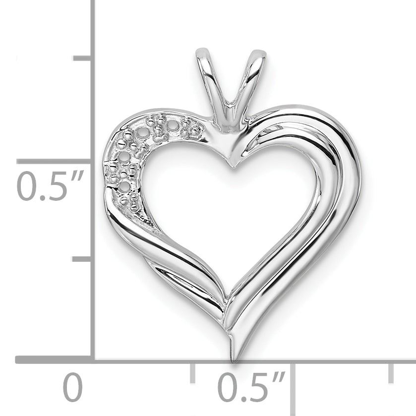 14k White Gold Holds 2-1.4mm/2-1.6mm Stones Heart Pendant Mounting (No Stone Included)