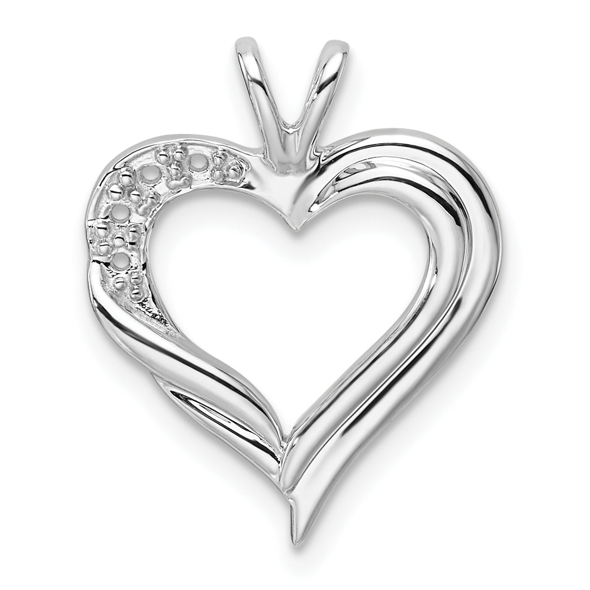 14k White Gold Holds 2-1.4mm/2-1.6mm Stones Heart Pendant Mounting (No Stone Included)