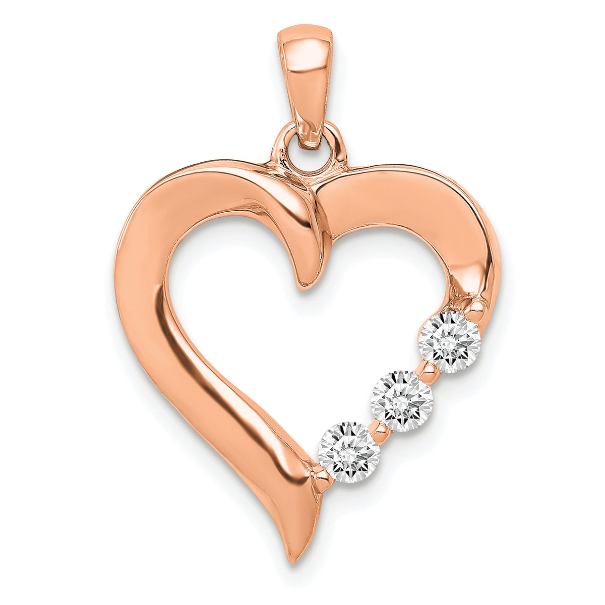 14k Rose Gold 1/4 carat Lab Grown Diamond VS/SI+ G+ Three Stone Heart Pendant