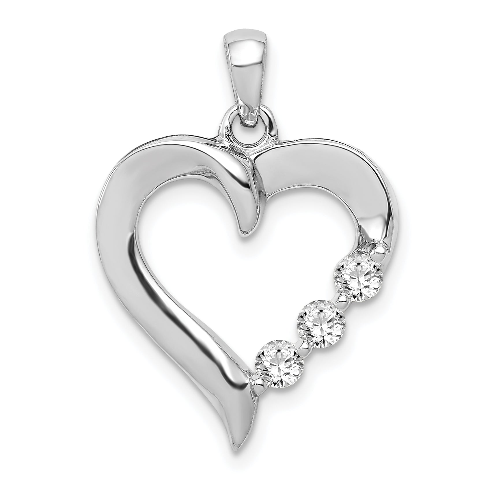 14k White Gold Three Stone 1/4 carat Diamond Heart Pendant Main image