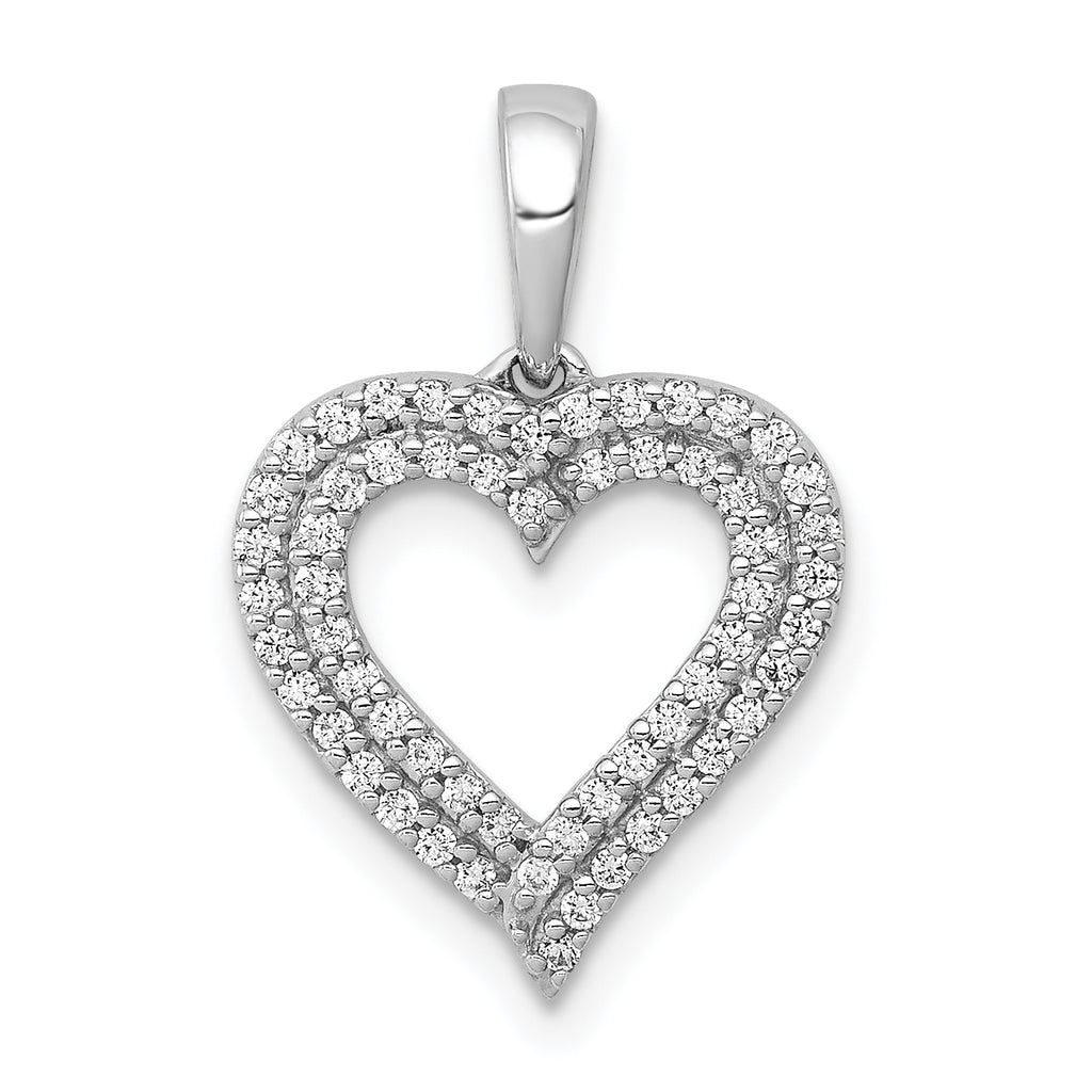 10K White Gold 1/4ct. Diamond 2-row Heart Pendant