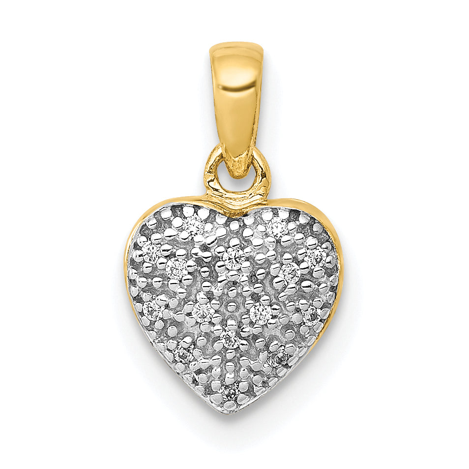 10k With  White Rhodium Diamond Heart Pendant