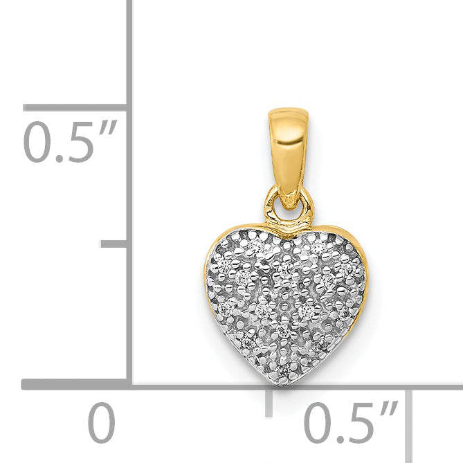 14k and White Rhodium Pave Diamond Heart Pendant