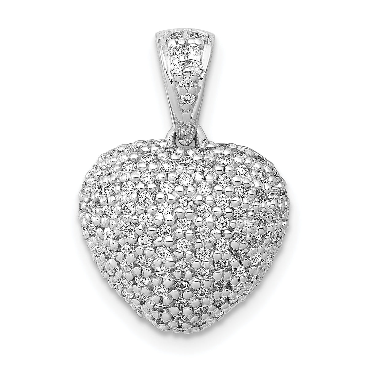 14k White Gold 3/8 carat Pave Diamond Heart Pendant