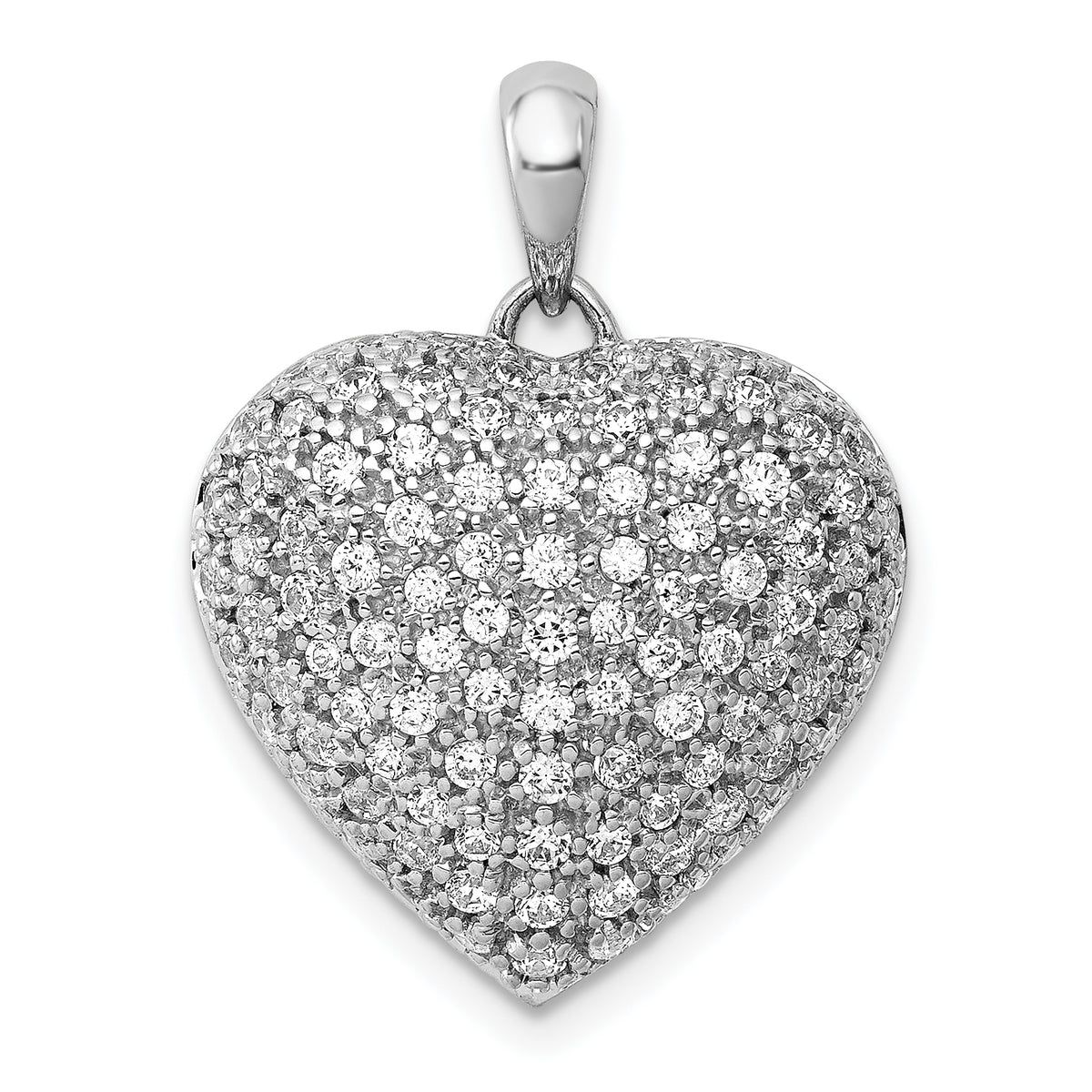 14k White Gold 1 carat Pave Diamond Fancy Heart Pendant