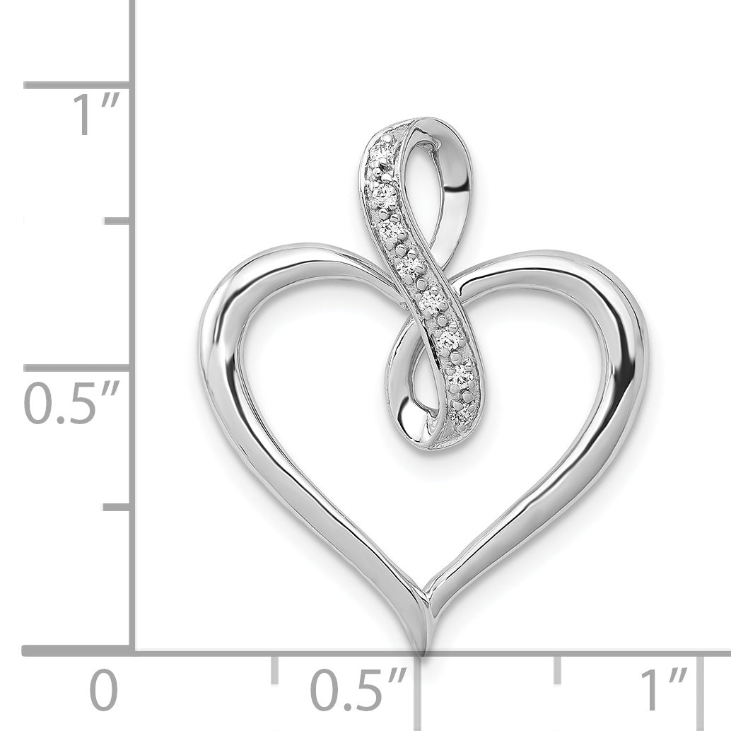 14k White Gold 1/20 carat Diamond Heart Infinity Pendant Fits up to 2mm Regular/4mm Fancy or Reversible Omega