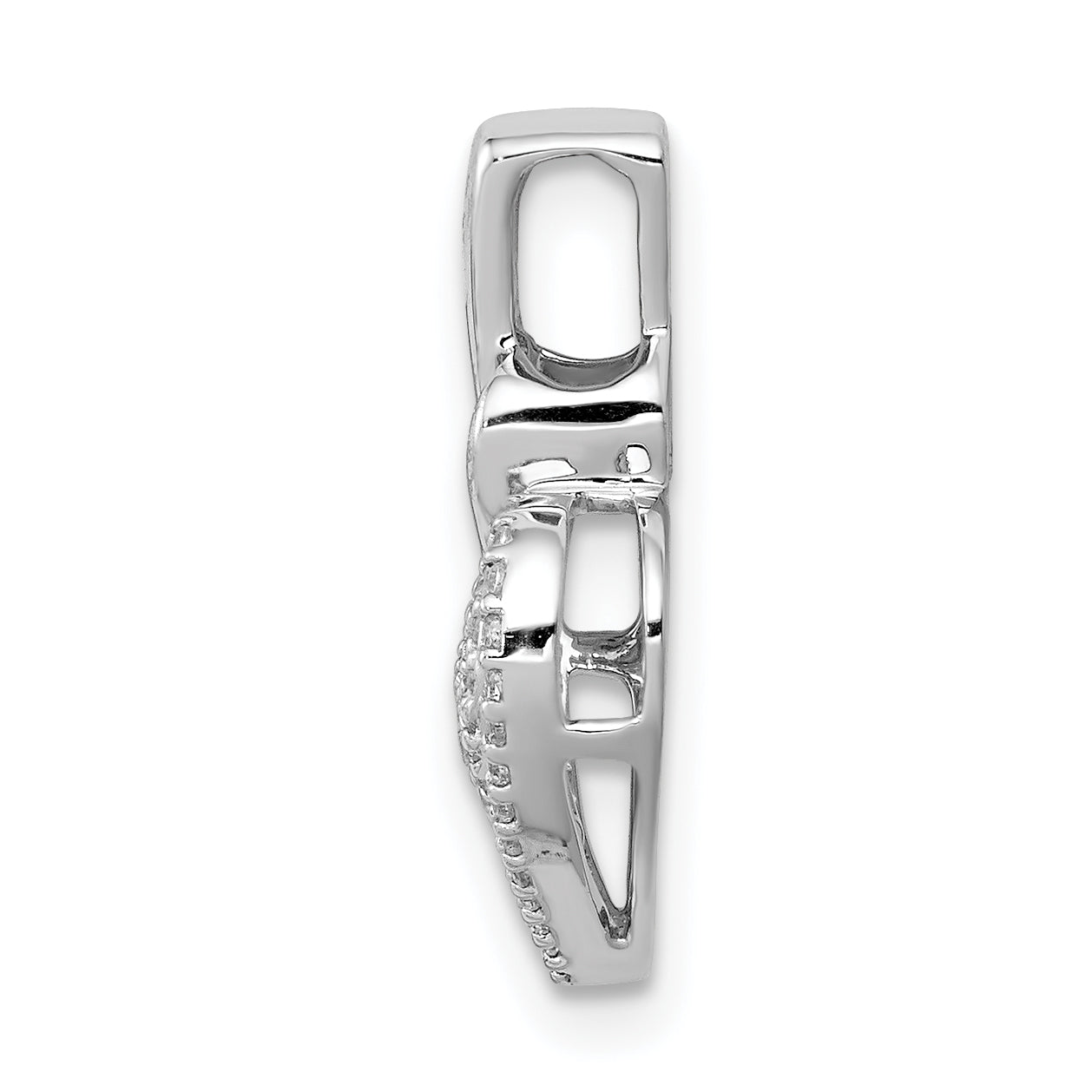 14k White Gold 1/5 carat Pave Diamond Fancy Double Heart Chain Slide