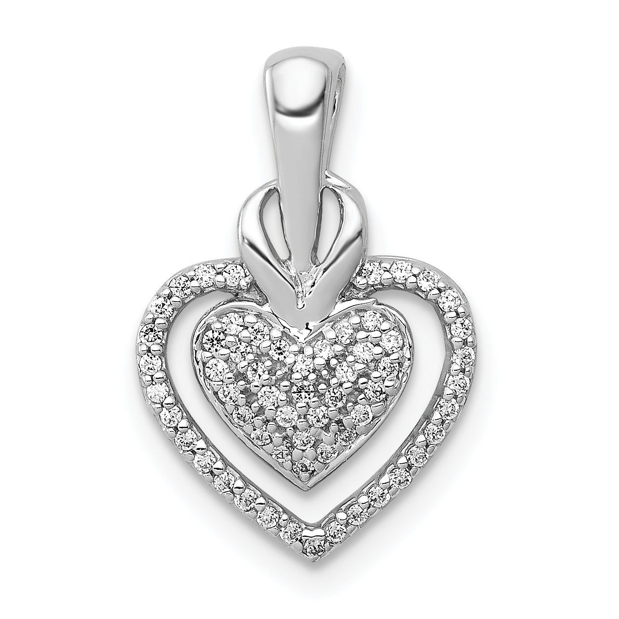 14k White Gold 1/5 carat Pave Diamond Fancy Double Heart Chain Slide Main image