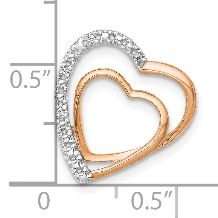 14k Rose Gold .01ct. Diamond Double Heart Chain Slide
