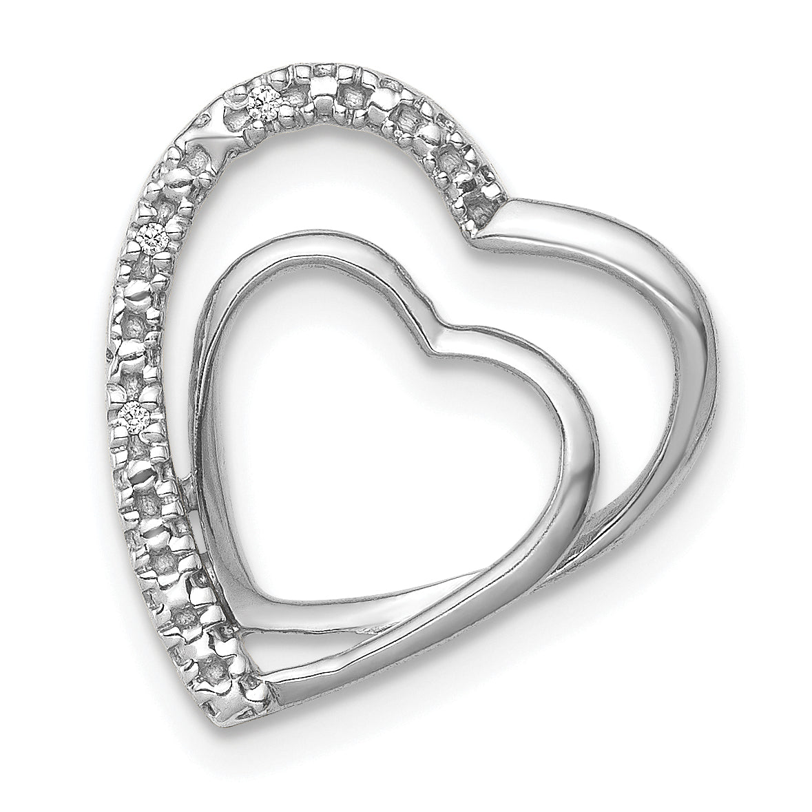 14k White Gold .01ct. Diamond Double Heart Chain Slide Main image