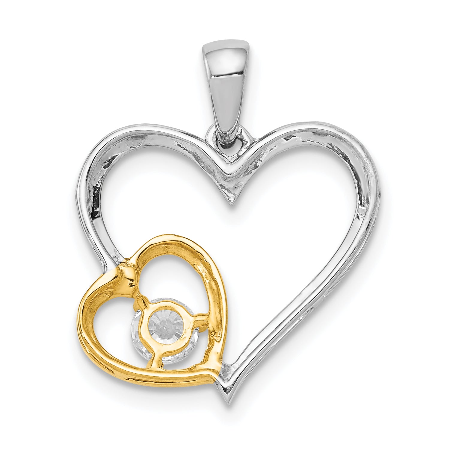 14k Two Tone 1/5 carat Lab Grown Diamond VS/SI+ G+ Complete Double Heart Pendant