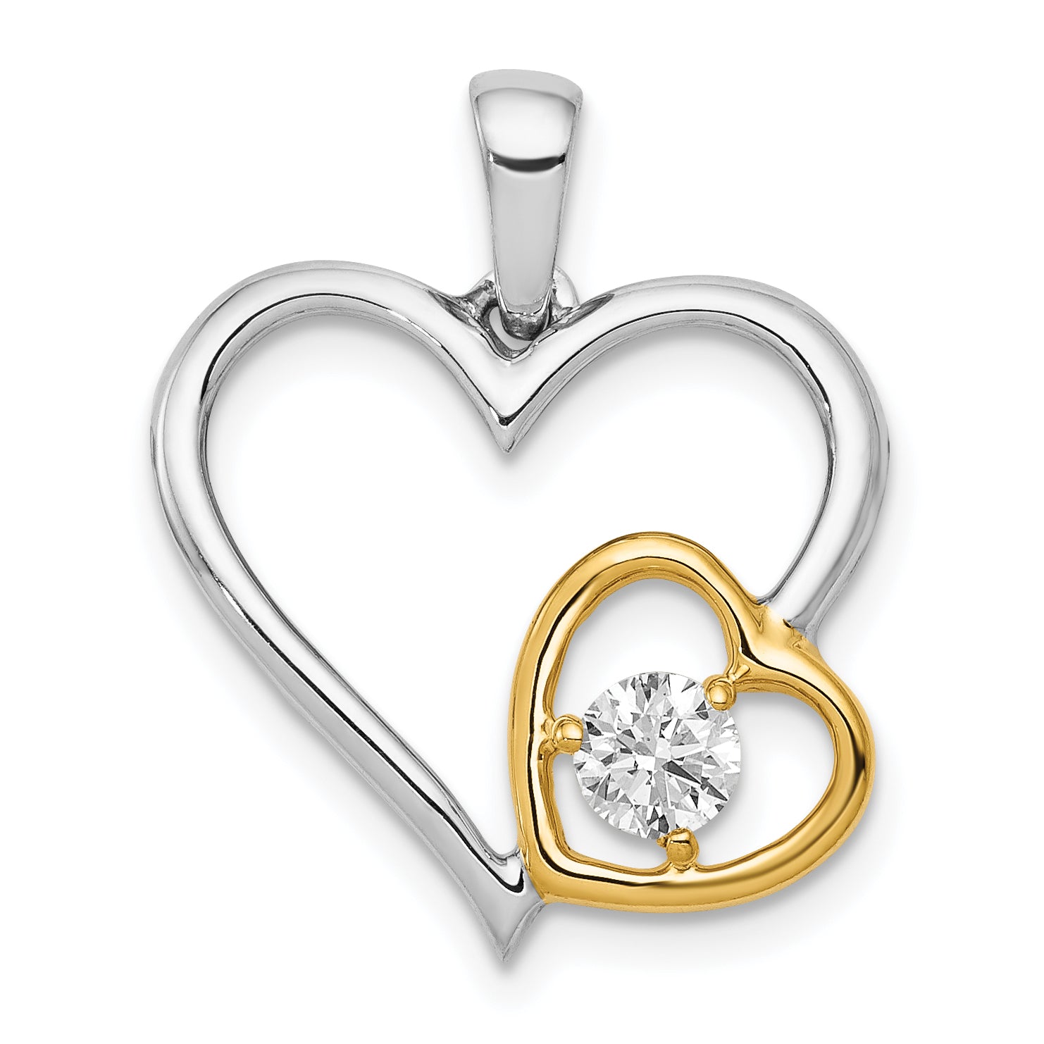 14k Two Tone 1/5 carat Lab Grown Diamond VS/SI+ G+ Complete Double Heart Pendant Main image
