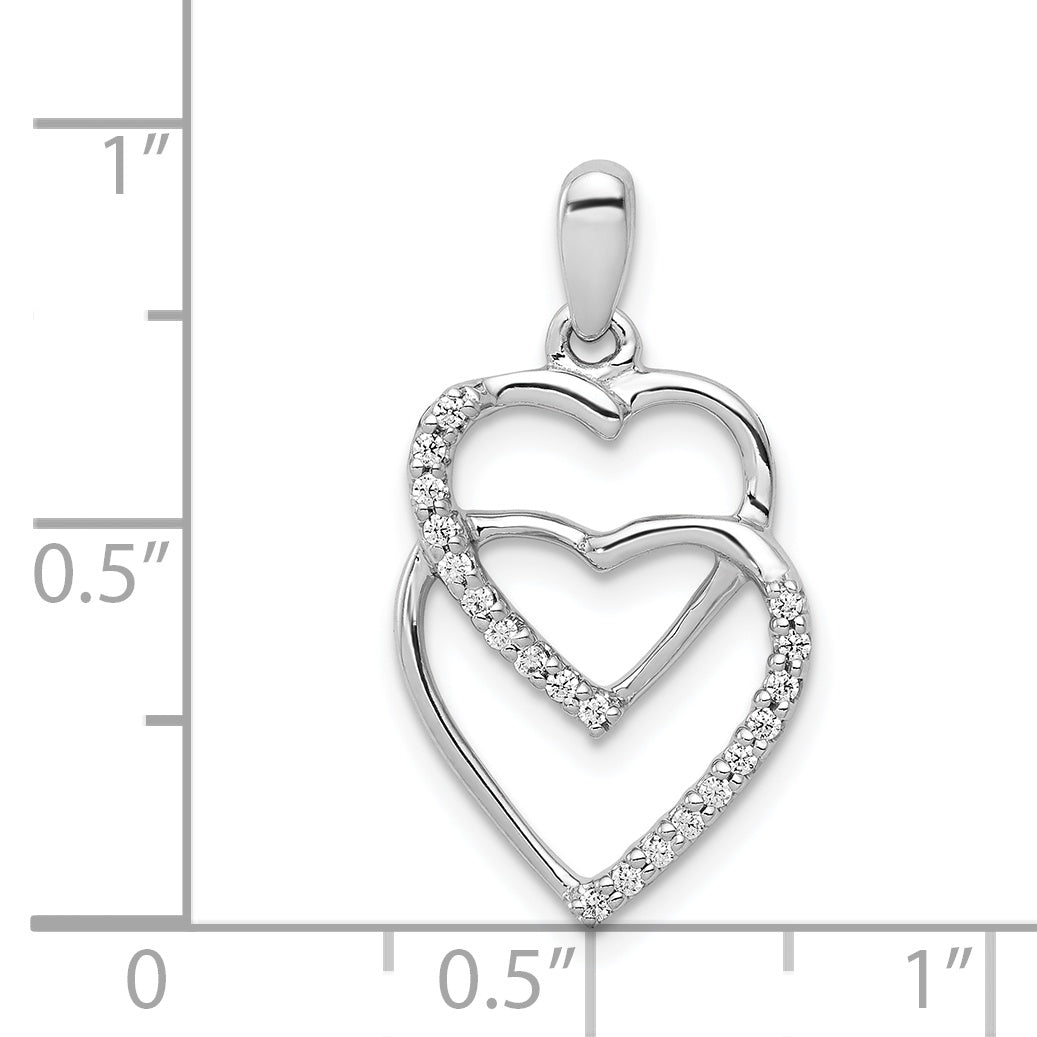 14k White Gold 1/10 carat Diamond Entwined Hearts Pendant