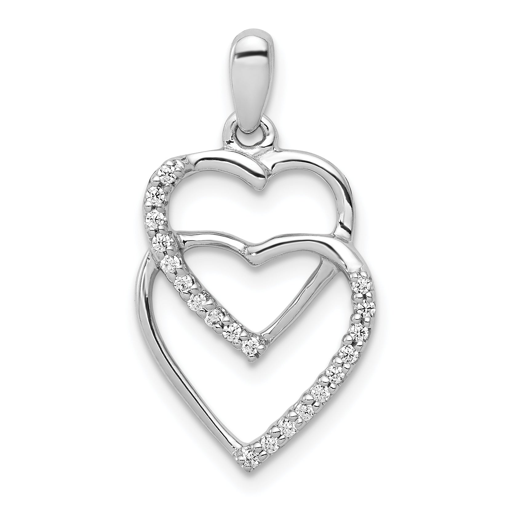 14k White Gold 1/10 carat Diamond Entwined Hearts Pendant Main image
