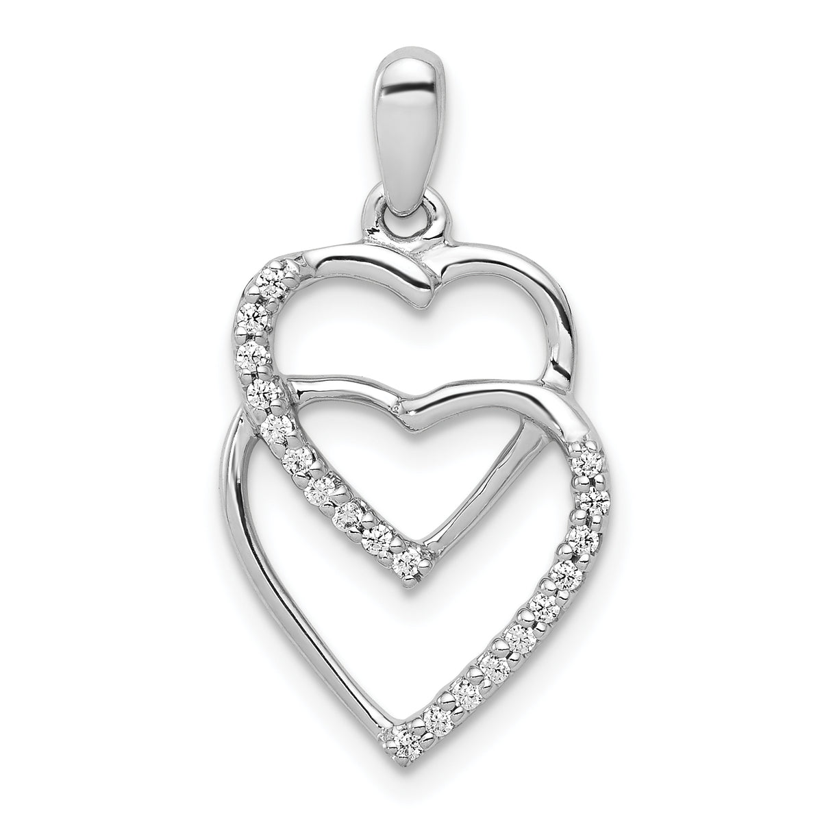 14k White Gold 1/10 carat Diamond Entwined Hearts Pendant