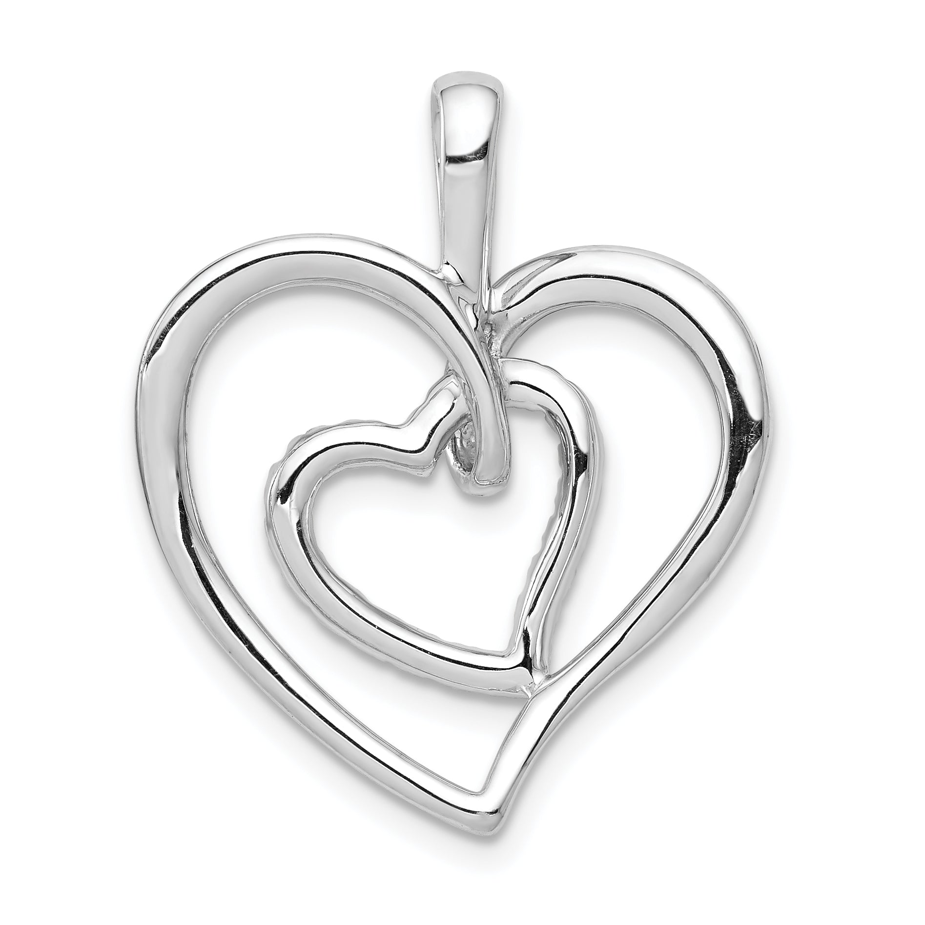 14k White Gold 1/10 carat Diamond Double Heart Pendant