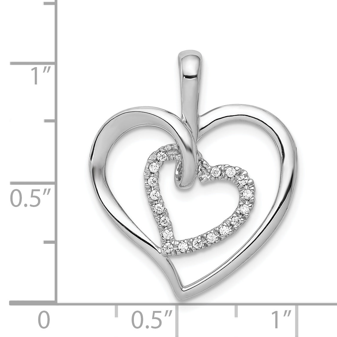 14k White Gold 1/10 carat Diamond Double Heart Pendant