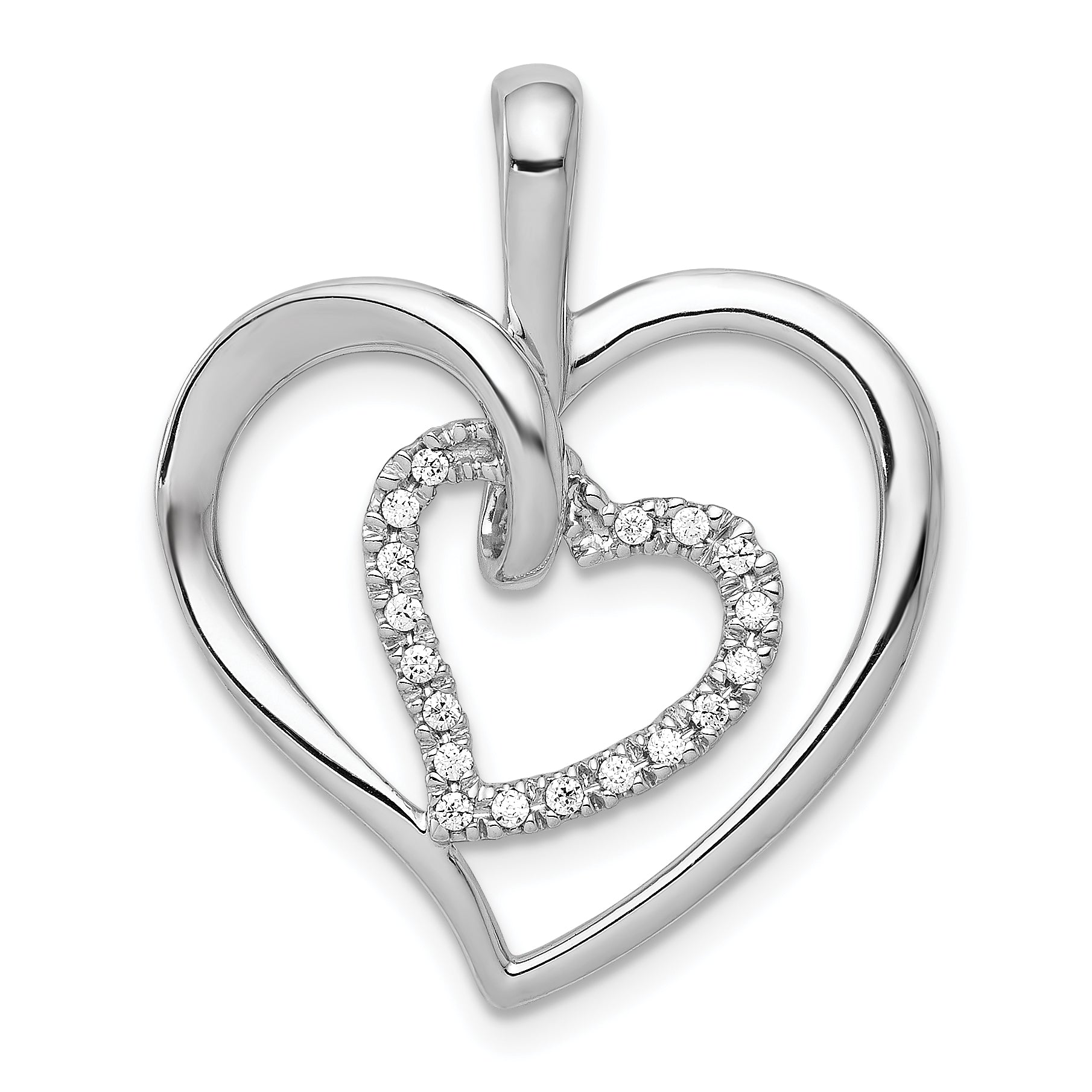 14k White Gold 1/10 carat Diamond Double Heart Pendant Main image