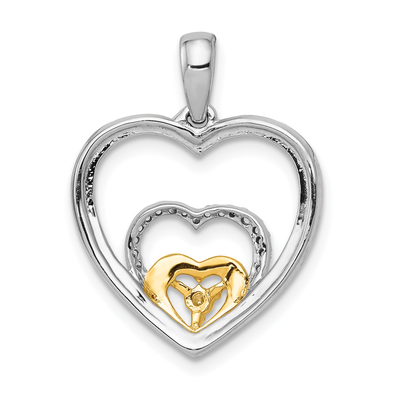 14k Two-Tone 1/15 carat Diamond Triple Heart Pendant