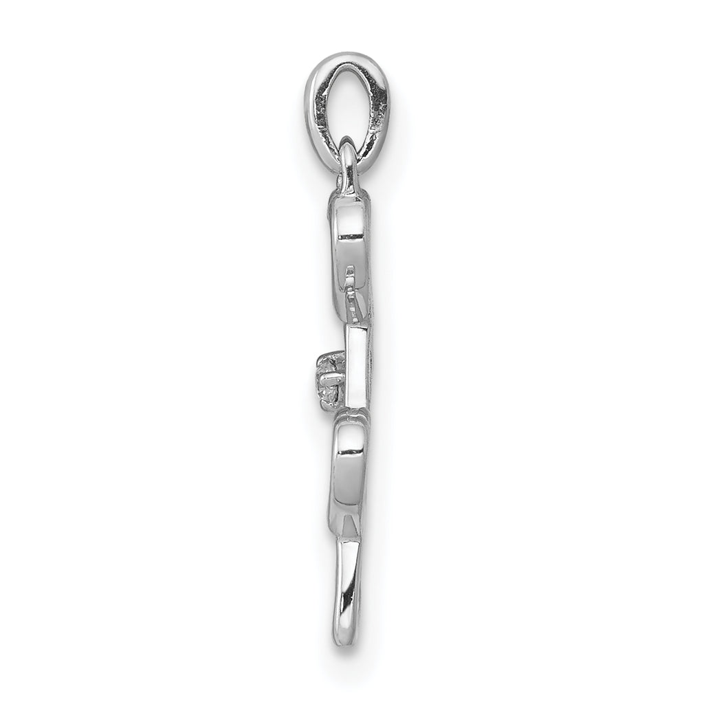 14k White Gold Diamond Dangling Hearts Pendant