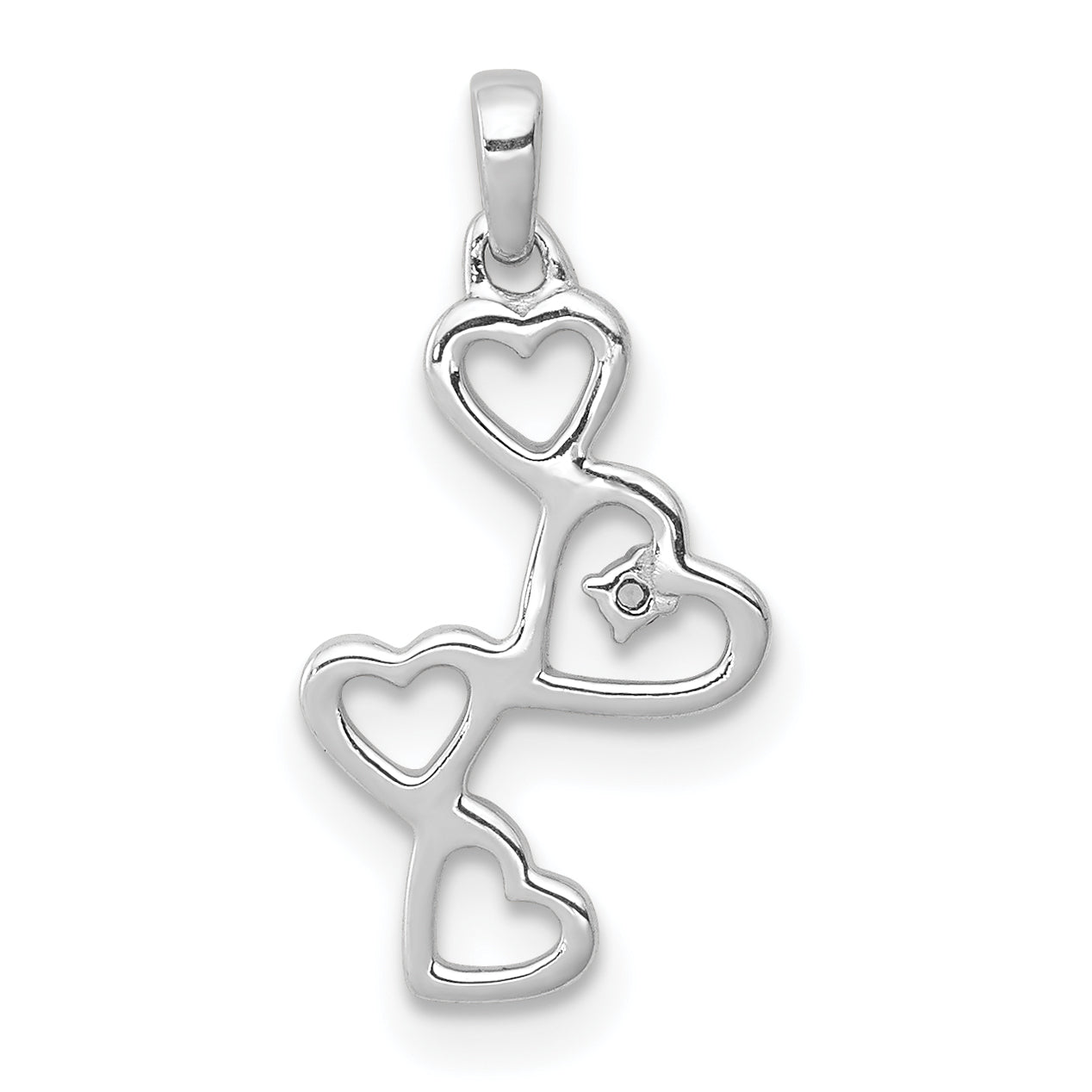 14k White Gold Diamond Dangling Hearts Pendant