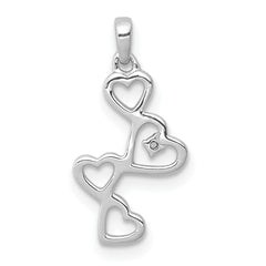 14k White Gold Diamond Dangling Hearts Pendant