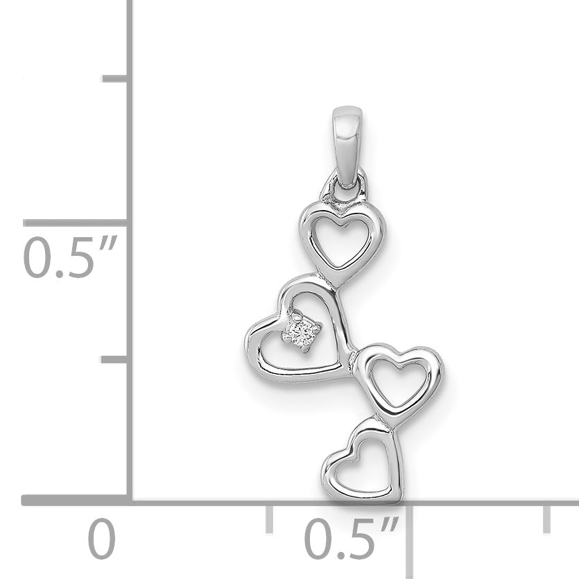 14k White Gold Diamond Dangling Hearts Pendant
