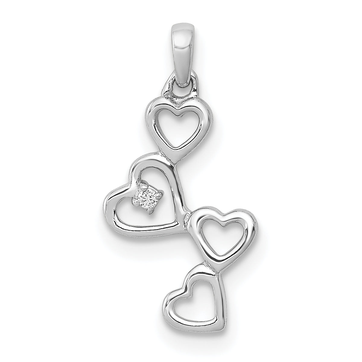 14k White Gold Diamond Dangling Hearts Pendant