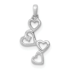 14k White Gold Diamond Dangling Hearts Pendant