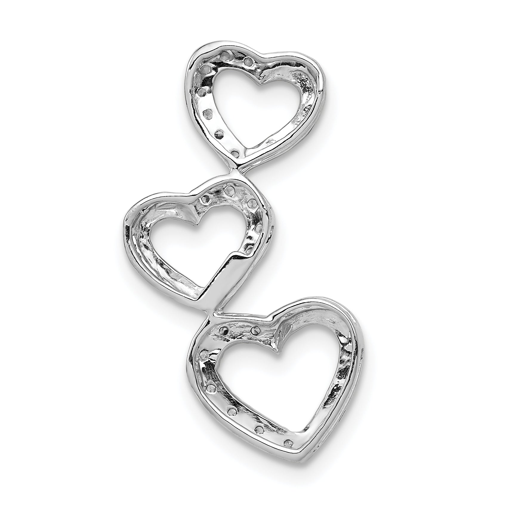 14k White Gold 1/10 carat Lab Grown Diamond VS/SI+ G+ Complete Triple Heart Chain Slide Pendant