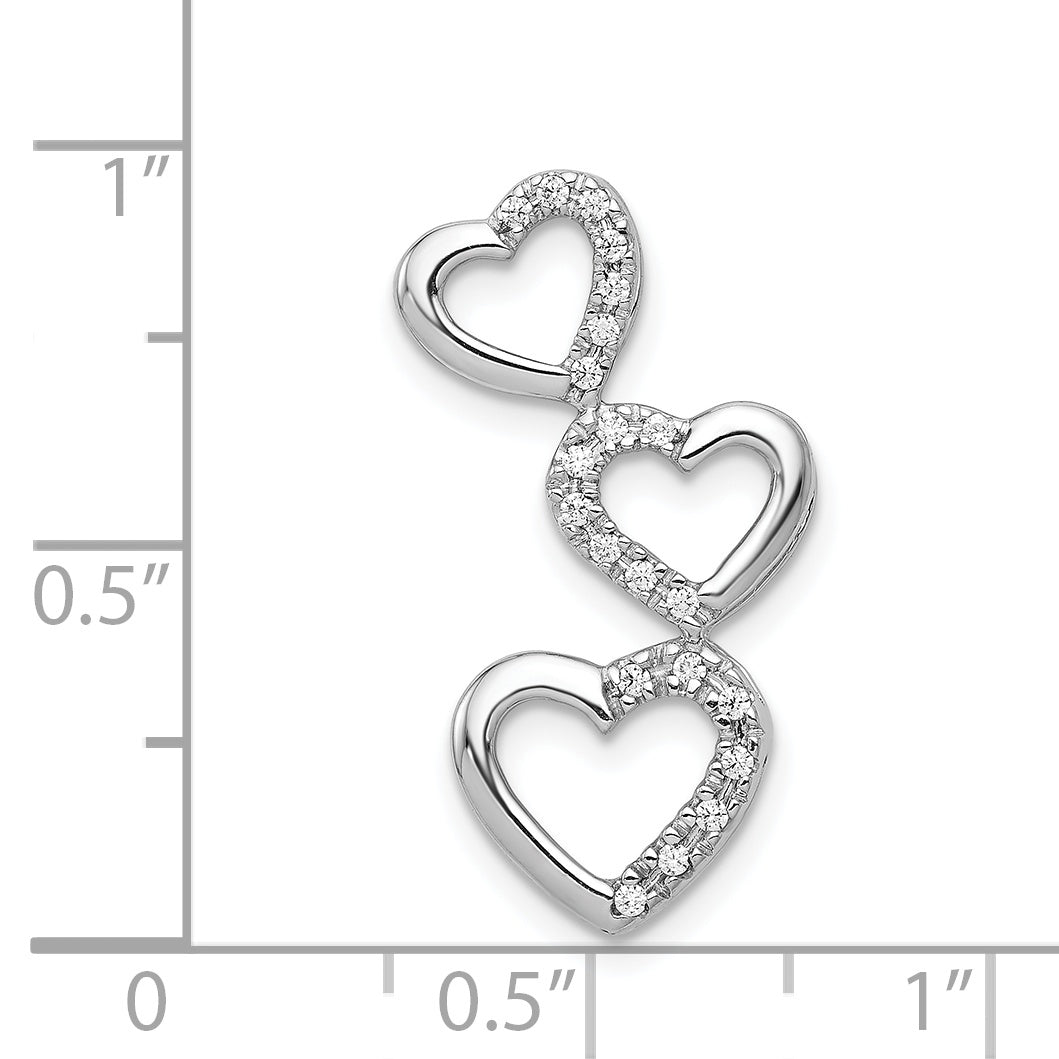 14k White Gold 1/10 carat Diamond Triple Heart Chain Slide