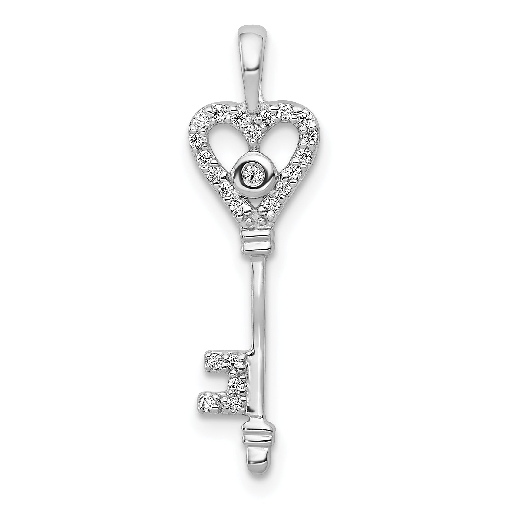 10K White Gold 1/10ct. Diamond Heart Key Pendant Main image