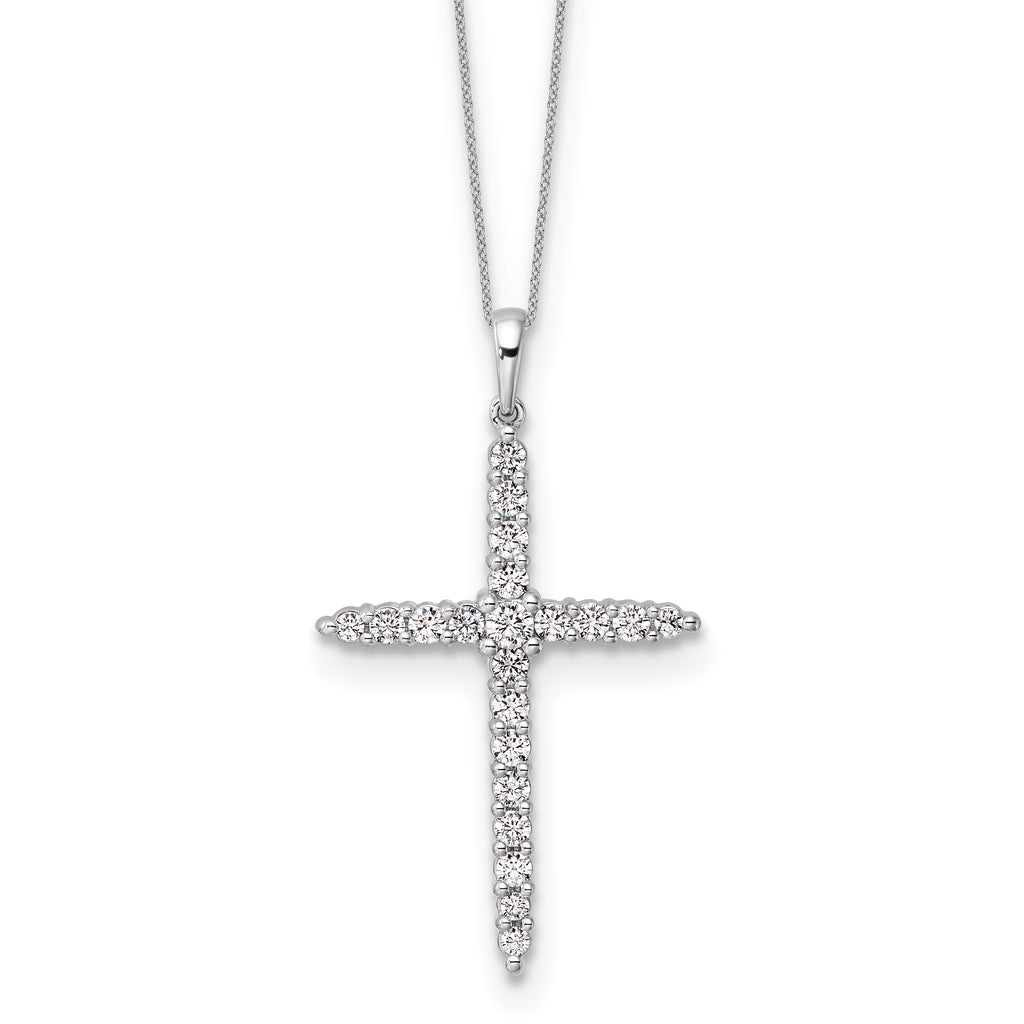 14k White Gold 1 carat Lab Grown Diamond VS/SI+ G+ Complete 18 inch Cross Pendant Necklace